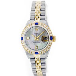 Rolex 14KT Two-Tone Baguette Diamond And Sapphire DateJust Ladies Watch