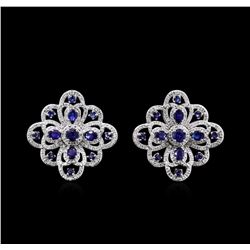 3.53ctw Blue Sapphire and Diamond Earrings - 14KT White Gold