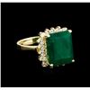 Image 1 : 7.71ct Emerald and Diamond Ring - 14KT Yellow Gold