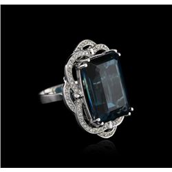 14KT White Gold 32.69ct Topaz and Diamond Ring