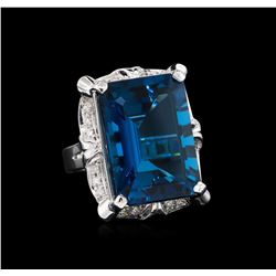 34.56ct Blue Topaz and Diamond Ring - 14KT White Gold