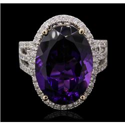 14KT White Gold 11.51ct Amethyst and Diamond Ring