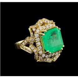 GIA Cert 9.16ct Emerald and Diamond Ring - 14KT Yellow Gold