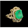 Image 1 : GIA Cert 9.16ct Emerald and Diamond Ring - 14KT Yellow Gold