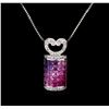 Image 1 : 1.50ctw Sapphire and Diamond Pendant With Chain - 18KT White Gold