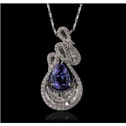 18KT White Gold 4.54ct Tanzanite and Diamond Pendant With Chain