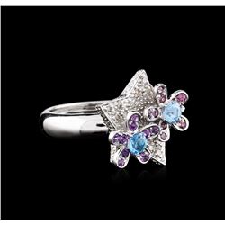 14KT White Gold 0.40ctw Amethyst, Topaz and Diamond Ring