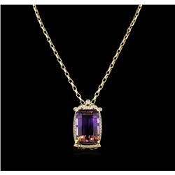 14KT Yellow Gold 73.39ct Ametrine & Diamond Pendant with Chain