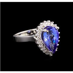 4.08ct Tanzanite and Diamond Ring - 14KT White Gold