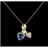 Image 2 : 3.04ct Blue Topaz and Diamond Pendant With Chain - 14KT Yellow Gold