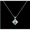 Image 1 : 0.15ctw Emerald and Diamond Pendant With Chain - 14KT White Gold
