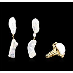 Pearl, Ruby and Diamond Earrings - 14KT Yellow Gold