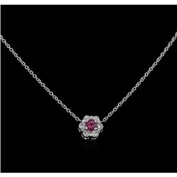 0.15ct Rubellite and Diamond Pendant With Chain - 14KT White Gold