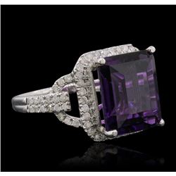 14KT White Gold 5.07ct Amethyst and Diamond Ring