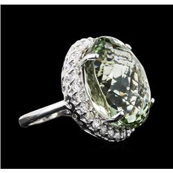 14KT White Gold 30.80ct Green Quartz and Diamond Ring