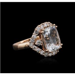 14KT Rose Gold 6.39ct Aquamarine and Diamond Ring