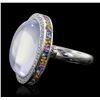Image 1 : 18KT White Gold 21.49ct Opal, Sapphire and Diamond Ring