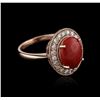 Image 1 : 14KT Rose Gold 2.80ct Coral and Diamond Ring