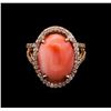 Image 2 : 7.78ct Coral and Diamond Ring - 14KT Rose Gold