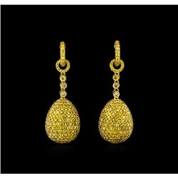 8.24ctw Fancy Green-Yellow Diamond Earrings - 18KT Yellow Gold