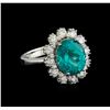Image 1 : 4.90ct Paraiba Tourmaline and Diamond Ring - 14KT White Gold