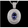 Image 2 : 9.50ct Tanzanite and Diamond Pendant With Chain - 14KT White Gold