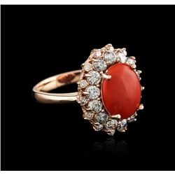 14KT Rose Gold 8.88ct Coral and Diamond Ring