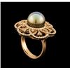 Image 4 : Tahitian Pearl and Diamond Ring - 14KT Rose Gold