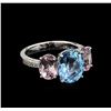 Image 1 : 3.56ct Aquamarine, Morganite and Diamond Ring - 18KT White Gold