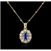 Image 1 : 14KT Yellow Gold 2.24ct Tanzanite and Diamond Pendant With Chain