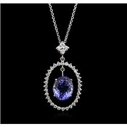 14KT White Gold 3.89ct Tanzanite and Diamond Pendant With Chain