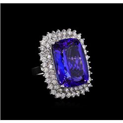 14KT White Gold GIA Certified 26.74ct Tanzanite and Diamond Ring