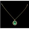 Image 2 : GIA Cert 7.21ct Emerald and Diamond Pendant With Chain - 14KT Yellow Gold