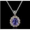 Image 1 : 3.56ct Tanzanite and Diamond Pendant With Chain - 14KT White Gold