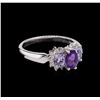 Image 1 : 0.74ctw Tanzanite, Amethyst and Diamond Ring - 14KT White Gold