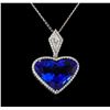 Image 1 : 16.74ct Tanzanite and Diamond Heart Pendant With Chain - Platinum