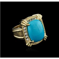 18KT Yellow Gold 6.52ct Turquoise and Diamond Ring