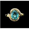 Image 2 : 5.16ct Blue Zircon and Diamond Ring - 14KT Yellow and White Gold