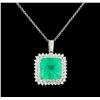 Image 2 : GIA Cert 11.04ct Emerald and Diamond Pendant With Chain - 14KT White Gold
