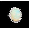 Image 2 : 7.55ct Opal and Diamond Ring - 14KT White Gold