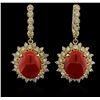 Image 1 : 14KT Yellow Gold 13.02ctw Coral and Diamond Earrings