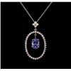 Image 1 : 2.69ct Tanzanite and Diamond Pendant With Chain - 14KT White Gold