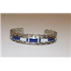 Image 1 : Native American Navajo Old Pawn Sterling Silver 925 Opal Lapis Inlay Hand Etched Design Cuff Bracele