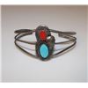 Image 1 : Old Pawn Native American Navajo Sterling Silver Coral Turquoise Cuff Bracelet