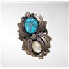 Image 1 : Native American Navajo Old Pawn Sterling Silver Kingman Mine Turquoise Mother of Pearl MOP Ring Squa