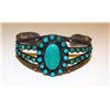 Image 1 : Vintage Old Pawn Native American Zuni Sterling Silver Cerrillos Mine Turquoise Rosette Cluster Cuff 