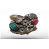Image 1 : Navajo Old Pawn Native American Sterling Silver Turquoise Coral Bypass Ring Size 6.5 Squash Blossom 