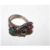 Image 2 : Navajo Old Pawn Native American Sterling Silver Turquoise Coral Bypass Ring Size 6.5 Squash Blossom 