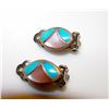 Image 1 : Vintage Old Pawn Native American Zuni Sterling Silver Turquoise MOP Zuni Mosaic Inlay Clip On Earrin