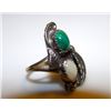 Image 1 : Native American Navajo Old Pawn Sterling Silver Malachite Mother of Pearl MOP Ring Size 5 Squash Blo